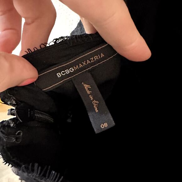 Vintage BCBG Feather Trim Halter Dress | Size 8 | Black Cocktail Party Dress - Picture 5 of 5